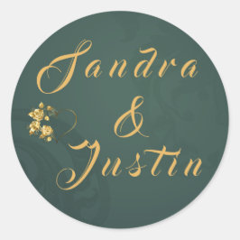 Donkergroen goud elegante bruiloft ronde sticker