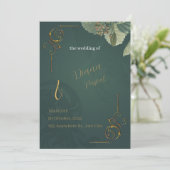 Donkergroen goud elegante bruiloft uitnodiging (Staand voorkant)