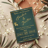 Donkergroen goud elegante bruiloft uitnodiging