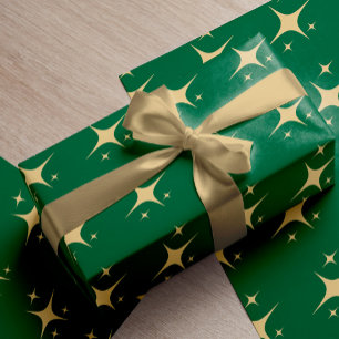 Donkergroen goud elegante sterren patroon Kerstmis Cadeaupapier