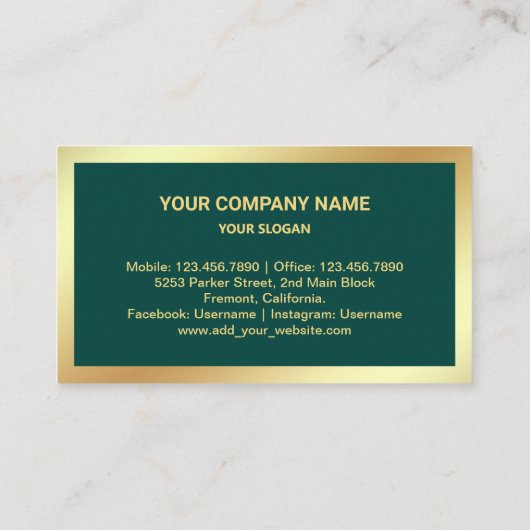 Donkergroen goud folie Real Estate Realtor Foto Visitekaartje (Achterkant)