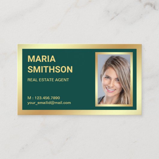 Donkergroen goud folie Real Estate Realtor Foto Visitekaartje (Voorkant)