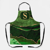 Donkergroen & Goud Glitter Marmer Agate Monogram Schort (Voorkant)