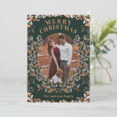 Donkergroen Goud Ingelijste Foto Vakantie Kaart (Staand voorkant)