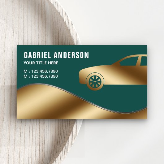Donkergroen goud luxe auto huren Chauffeur Visitekaartje