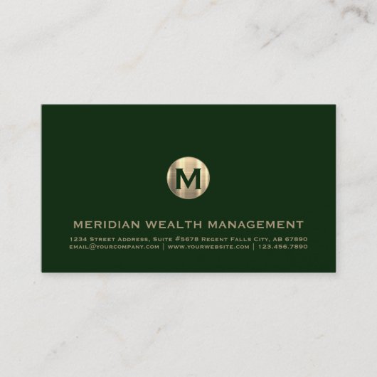 Donkergroen Goud Monogram Financieel Visitekaartje (Voorkant)