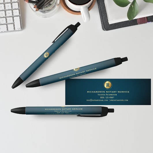 Donkergroen & Goud Monogram Notaris Business Promo Zwarte Inkt Pen
