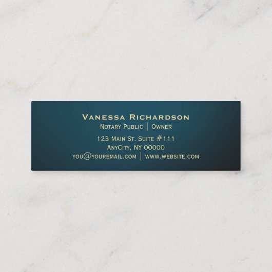 Donkergroen & Goud Monogram Slanke Notaris Busines Mini Visitekaartje (Achterkant)