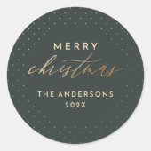 Donkergroen & Goud Stippen Prettig Kerstfeest Ronde Sticker (Voorkant)