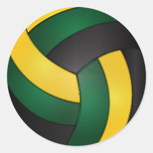 Donkergroen, goudgeel en zwart volleybal ronde sticker