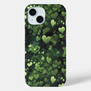 Donkergroen hartpatroon iPhone 15 case