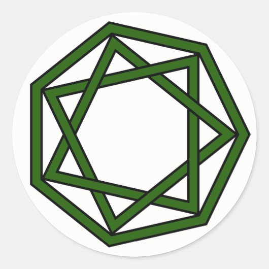 Donkergroen Heptagram in Heptagon Ronde Sticker (Voorkant)