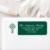 Donkergroen Keltisch Kruis met retouradres Etiket (Insitu)