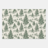 Donkergroen kerstboom Toile Wrapping Paper (Voorkant)