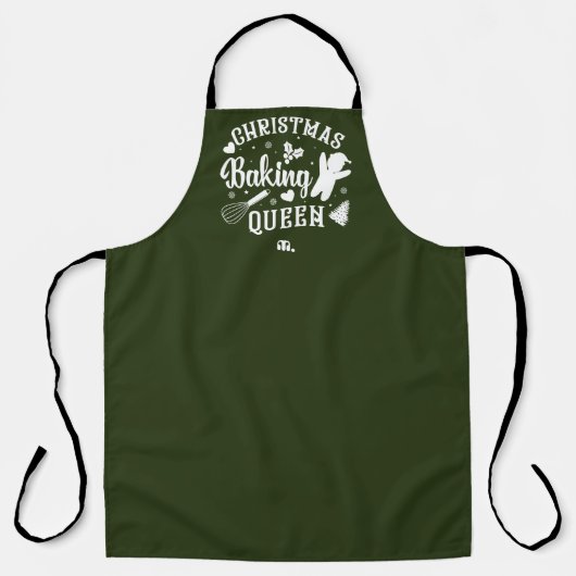 Donkergroen Kerstmis Monogram Bakken Koningin Moed Schort (Voorkant)