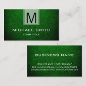 Donkergroen leder getextureerd monogram visitekaartje (Voorkant / Achterkant)