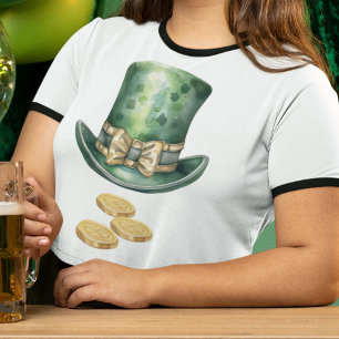Donkergroen Leprechaun Pet met gouden munten T-shirt