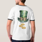 Donkergroen Leprechaun Pet met gouden munten T-shirt (Achterkant)