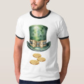 Donkergroen Leprechaun Pet met gouden munten T-shirt (Voorkant)