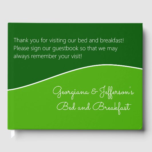 Donkergroen, lichtgroen gebak en ontbijt gastenboek (Voorkant)