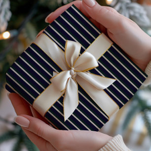 Donkergroen & Marineblauw Gestreepte Cadeaupapier