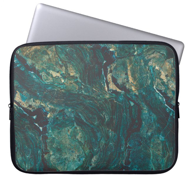 Donkergroen marmer: luxe textuur. laptop sleeve (Voorkant)