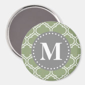 Donkergroen Marokkaans Lattice Pattern Monogram Magneet (Voorkant / Achterkant)