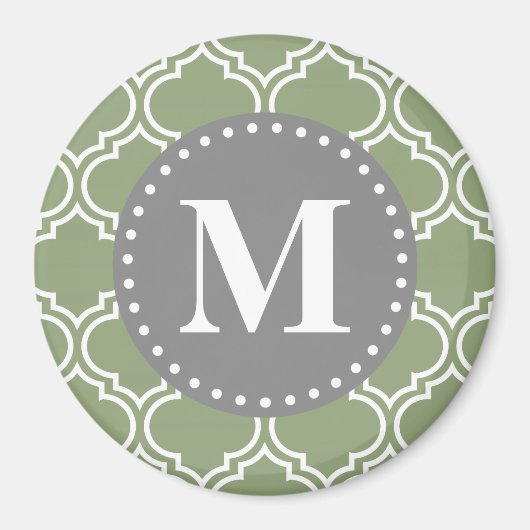 Donkergroen Marokkaans Lattice Pattern Monogram Magneet (Voorkant)