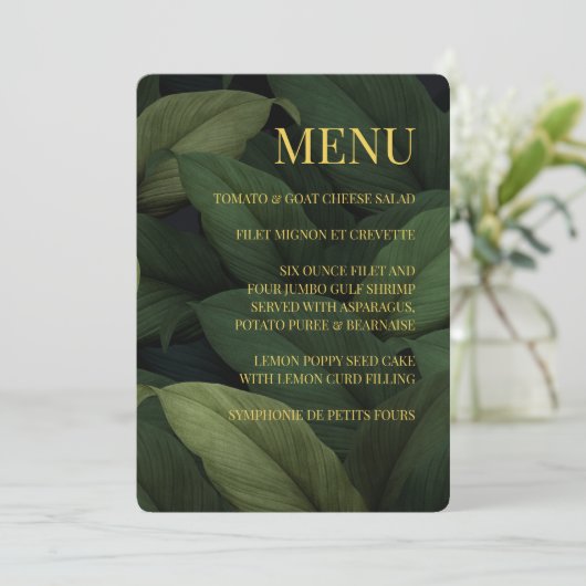 Donkergroen menu Tropische bladeren (Staand voorkant)