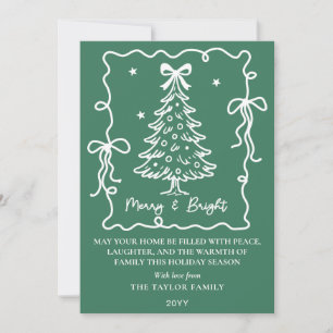 Donkergroen Merry & Bright Witte met de hand getek Feestdagenkaart
