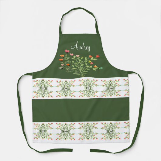 Donkergroen met bloemenontwerp schort (Voorkant)