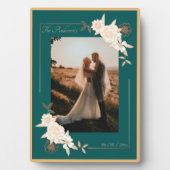 Donkergroen met Cream Rozen Getrouwd Fotoplaat (voorkant)