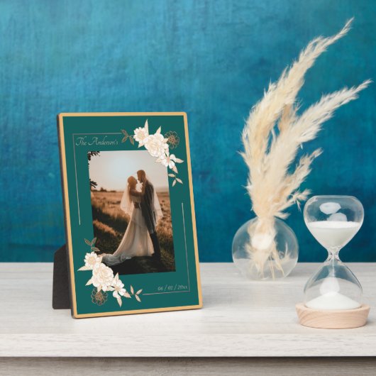 Donkergroen met Cream Rozen Getrouwd Fotoplaat (Zijkant)