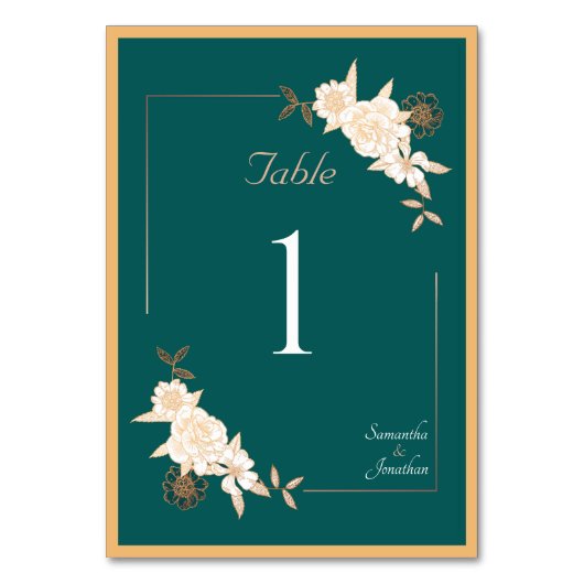 Donkergroen met Cream Rozen Trouwtafel Nummer Kaart (Voorkant)