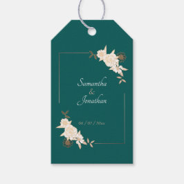 Donkergroen met Cream Rozen Weddenschap Cadeaulabel