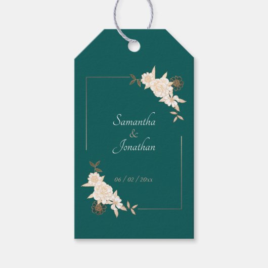 Donkergroen met Cream Rozen Weddenschap Cadeaulabel (Voorkant)