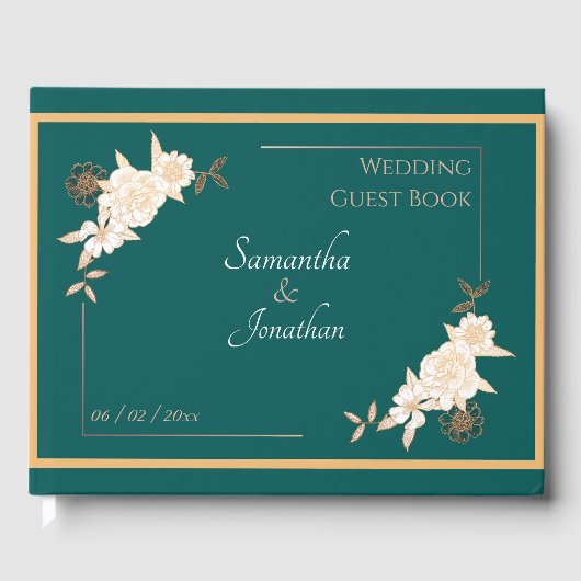 Donkergroen met Cream Rozen Weddenschap Gastenboek (Voorkant)