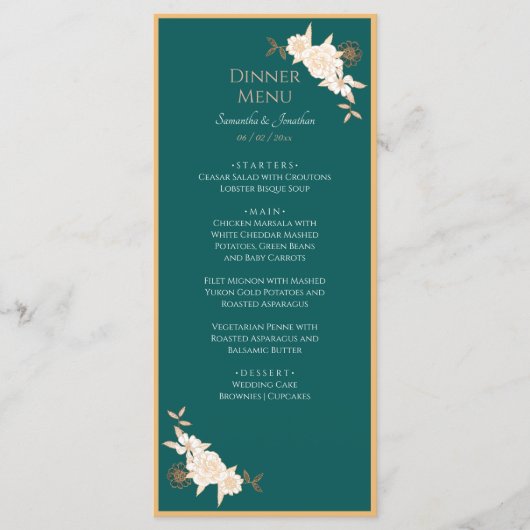 Donkergroen met Cream Rozen Wedding Menu (Voorkant)