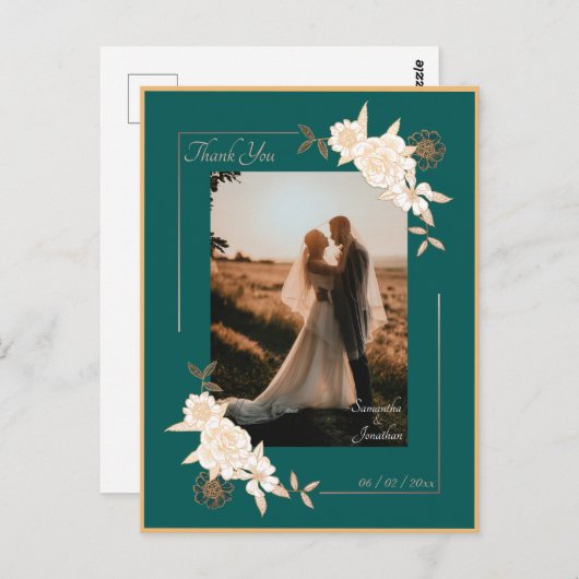 Donkergroen met crème Rozen bruiloft dank u Briefkaart (Voorkant / Achterkant)