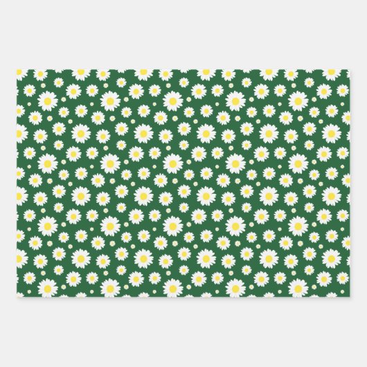 Donkergroen met gele witte dagdrolpatronen inpakpapier vel (Voorkant)