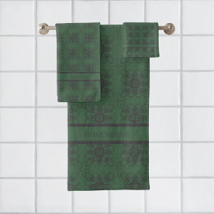 Donkergroen met Geometric Floral Style Pattern Bad Handdoek