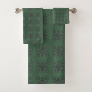 Donkergroen met Geometric Floral Style Pattern Bad Handdoek