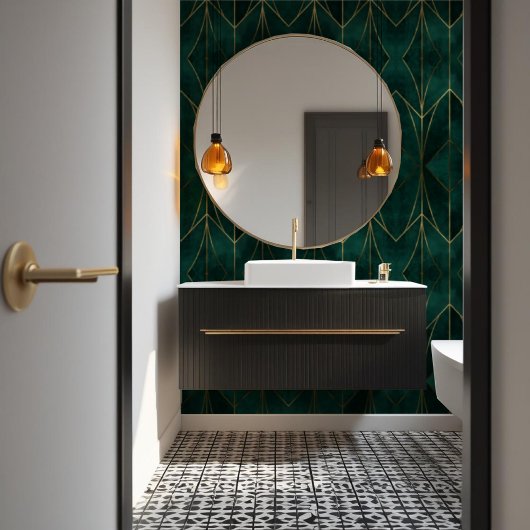 Donkergroen met gouden accenten behang