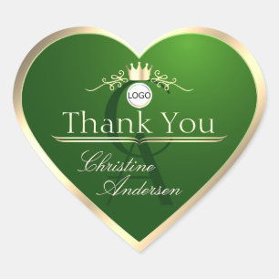 Donkergroen met gouden frame logo monogram bedankt hart sticker