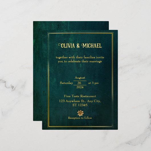  donkergroen met goudfolie folie uitnodiging briefkaart (Voorkant / Achterkant)