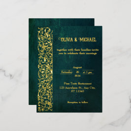donkergroen met goudfolie folie uitnodiging briefkaart