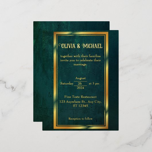  donkergroen met goudfolie folie uitnodiging briefkaart (Voorkant / Achterkant)