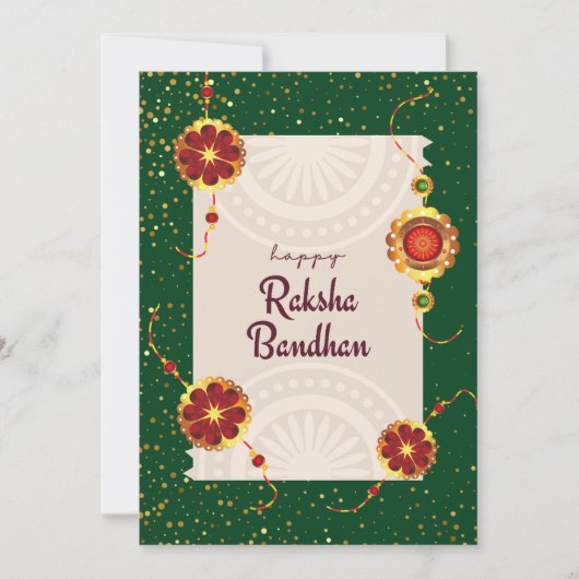 Donkergroen met raakhi's & raksha bandhan wensen bedankkaart (Voorkant)