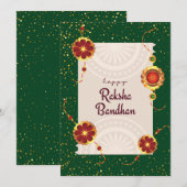 Donkergroen met raakhi's & raksha bandhan wensen bedankkaart (Voorkant / Achterkant)