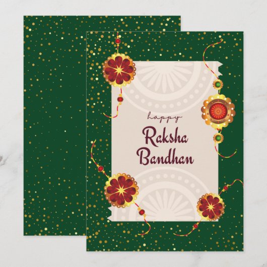Donkergroen met raakhi's & raksha bandhan wensen bedankkaart (Voorkant / Achterkant)